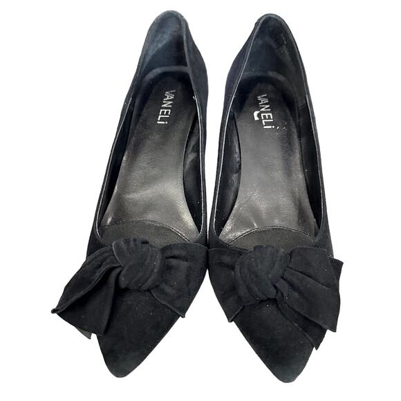 Vaneli Women's Black Suede Bow Pointed Toe Heels Size 8 Formal Pumps - Picture 3 of 10